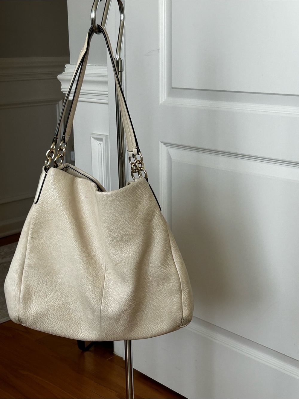 COACH Cream Pebbled Leather Shoulder Bag